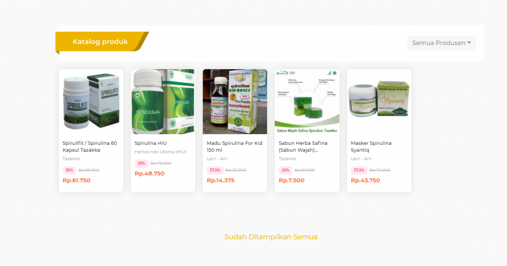 Berbagai katalog produk spirulina. Distributor Spirulina. Sumber: Nabawi Herba